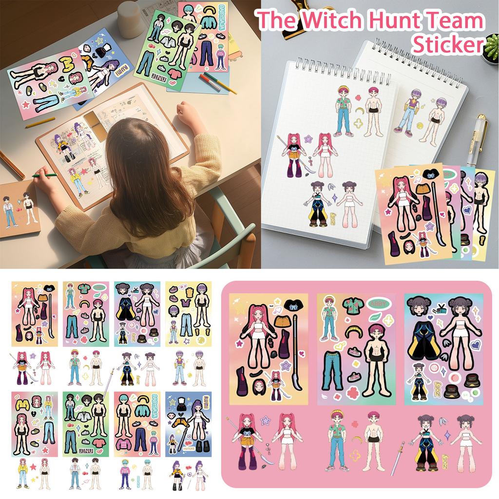 8 Pieces Of Witch Girl Group Stickers Hand Account Cutting Film Package Handmade Decorative Stickers