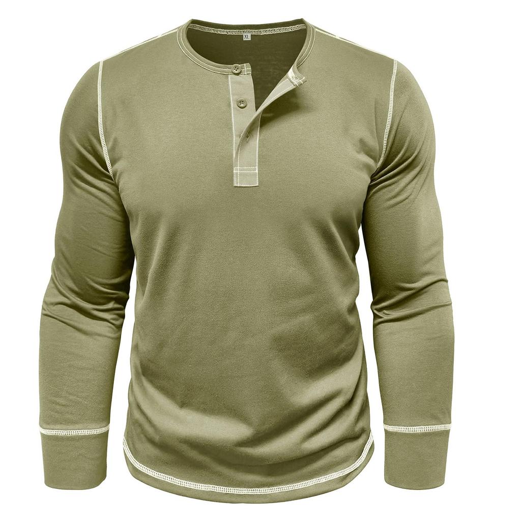 Men’s Long Sleeves Pullovers Henley Shirts Color Blocked T-shirts Autumn Winter Casual Wear Warm Clothes Street Holiday Outdoor Tops