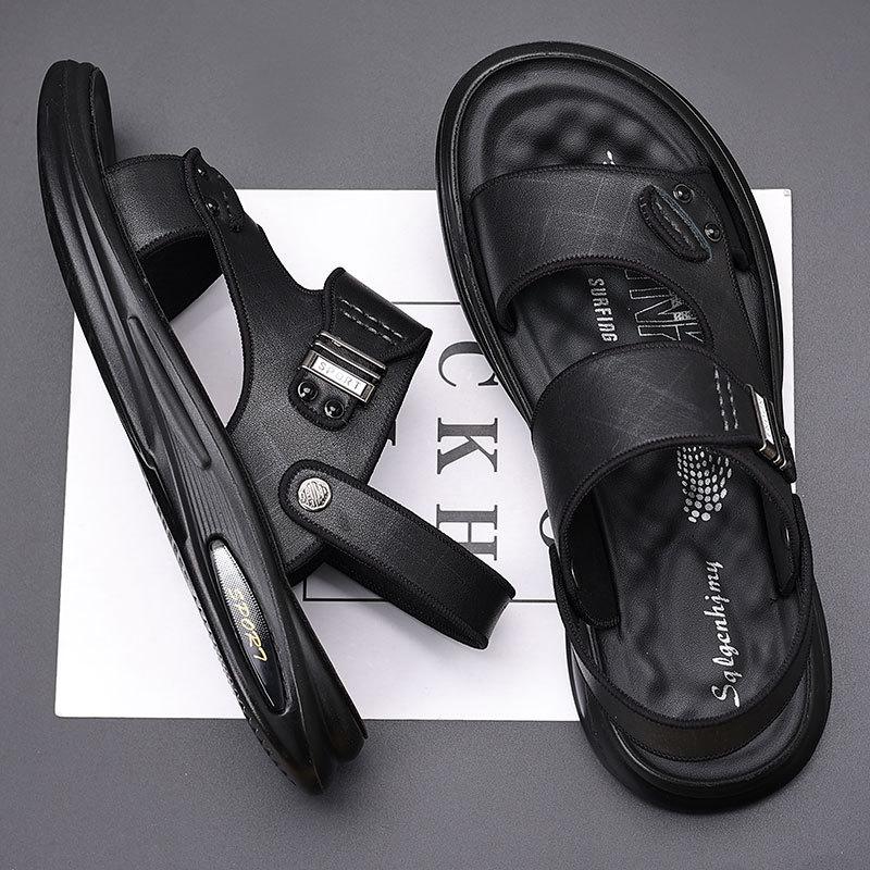Men's sandals 2025 summer cowhide high-end beach shoes men's casual outer wear leather sandals extra large size 4748