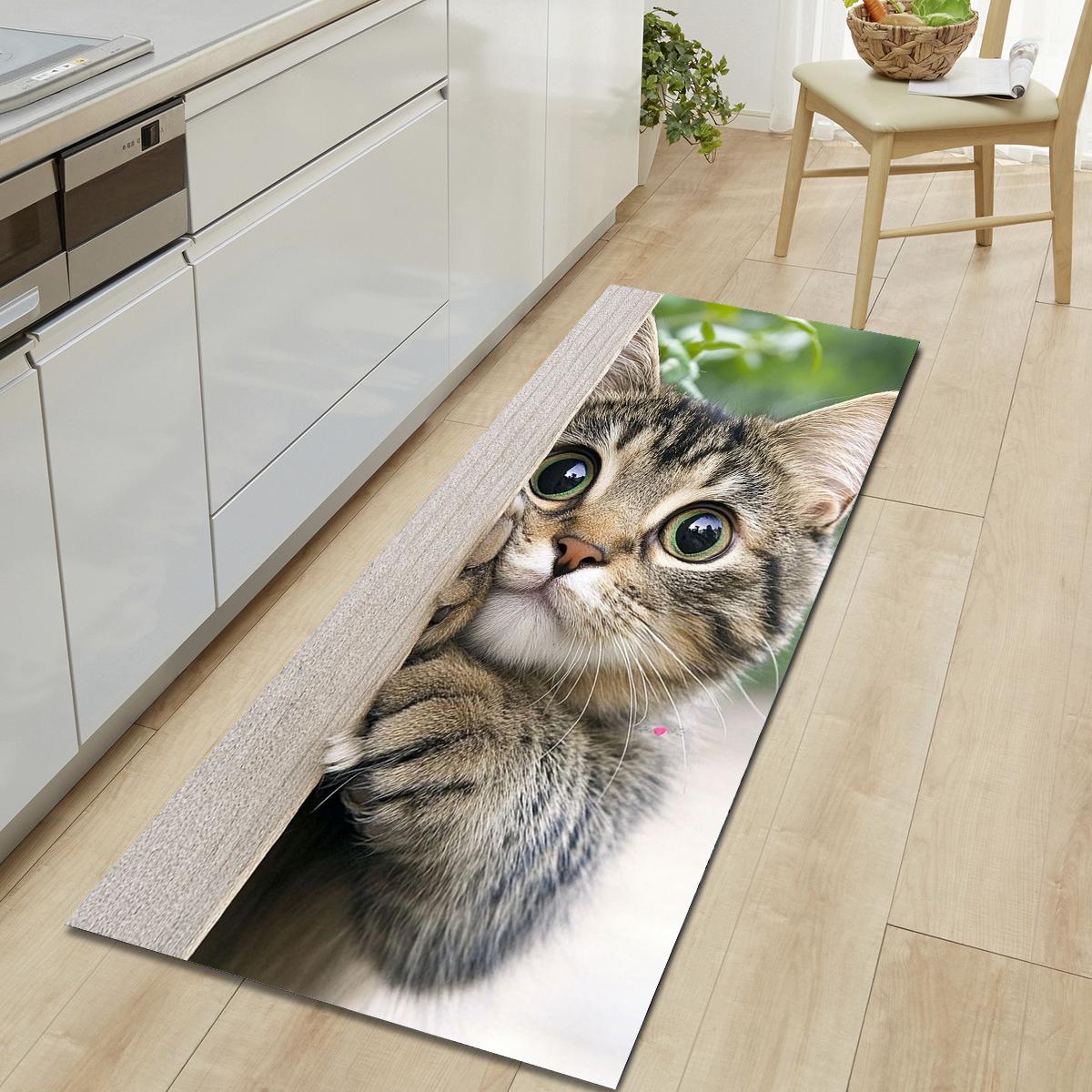 

1 шт., милый напольный коврик с рисунком кошки, современный кухонный полиэстеровый ковер, нескользящий, цветной, для дома, ванной комнаты, спальни, гостиной, декора 40*60cm