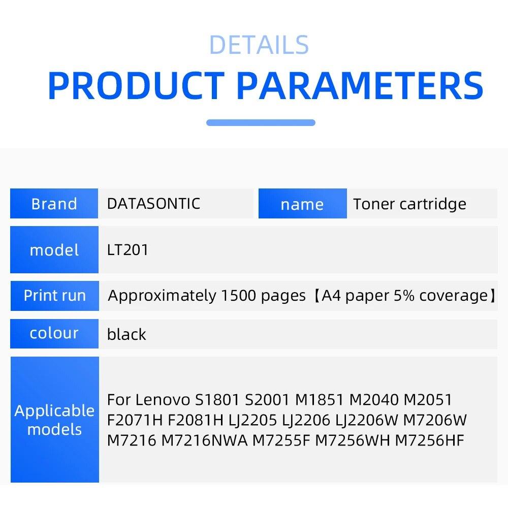 Cartucho de toner compatível LT201 para LENOVO S1801 S2001 M1851 M2040 M2051 F2071H LJ2206 LJ2206W cartucho estrutura do tambor DR1035