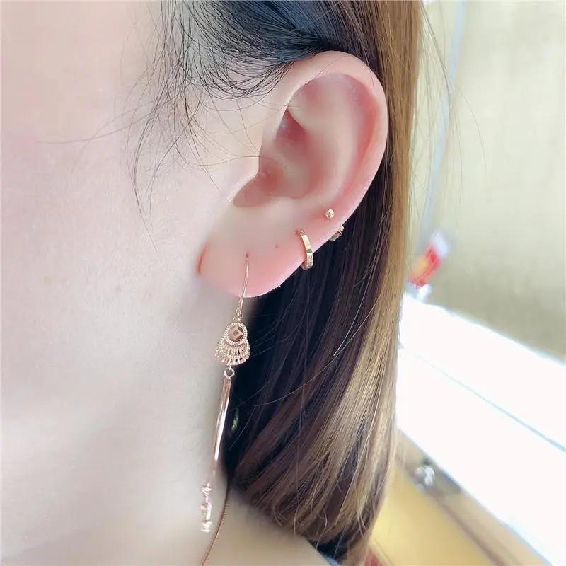 Pure Purple Gold Hollow Gourd Fringed Long Earrings Plated Rose Gold Color Gold Retro Earrings