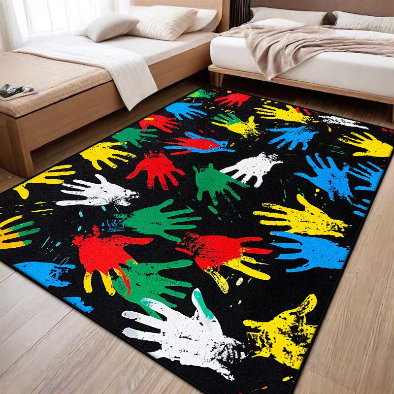 Modern Abstract Palm Pattern Living Room Carpet Light Luxury Decoration Sofa Bedside Soft Rug Bedroom Fluffy Plush Mat Non-slip