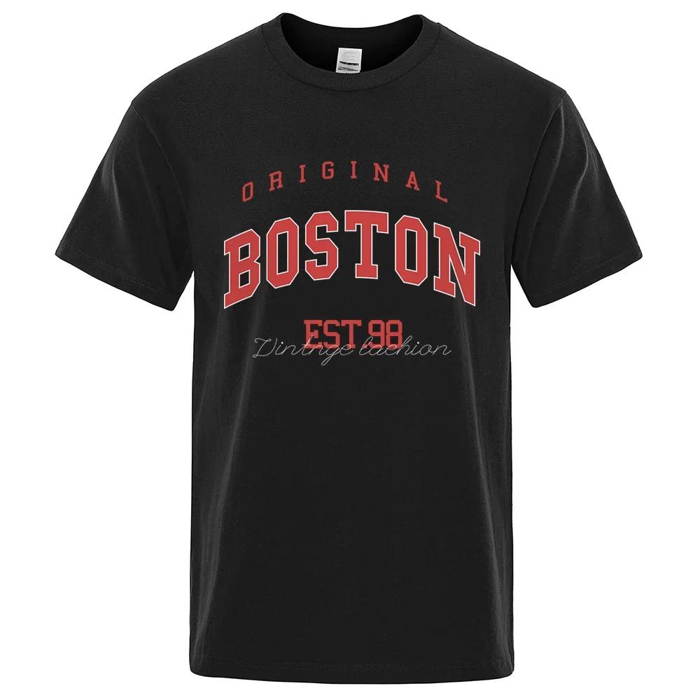 Original Boston Est.98 Street Monogram Print Casual Wear Fashion Funny Breathable 100% Cotton Spring Summer 2024 T-Shirt