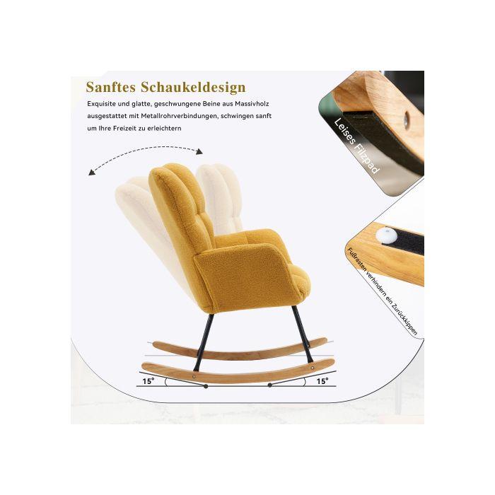 Fauteuil à bascule moderne Mid Century tissu peluche avec revêtement tufté,assise rembourrée pour salon et chambre à coucher,jaune