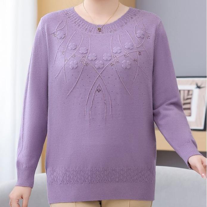 Women's Loose Plus-Size Sweater Autumn and Winter Crew Neck Printed Knitwear Soft and Skin-Friendly Stretch Pullover Top