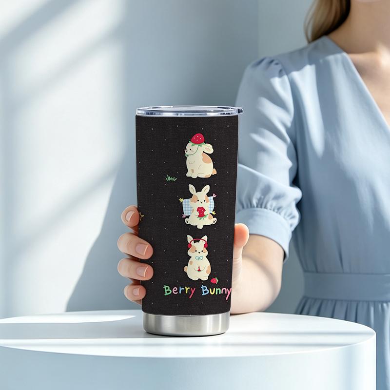 Car Tumbler 591ml(1 Random Straw Included)Star Strawberry Bunny MotifCommuter Cup Straight Travel Mug Vacuum Insulated Cup 591ml Car Tumbler
