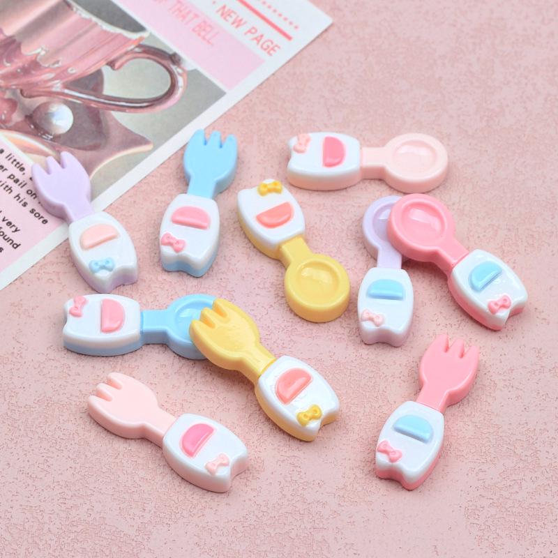 Kit d'accessoires en résine DIY: Boucles de chaussures de dessin animé, colle crème, épingle à cheveux, bijoux cuillère chaton coloré