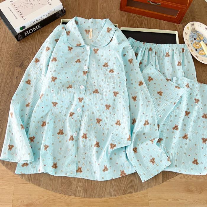 Cloud Cotton Pajamas Women's Spring and Autumn Long-sleeved Cardigan Japanese Sweet Red Plaid Student Large-size Loungewear Set