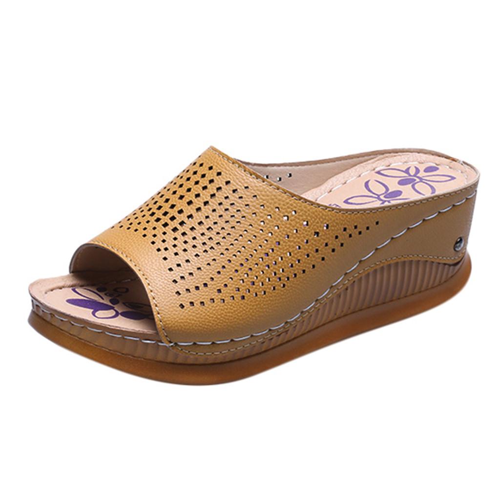 Women's Wedges Slippers Fashion Heeled Shoes Hollow Casual Fish Mouth Slippers
