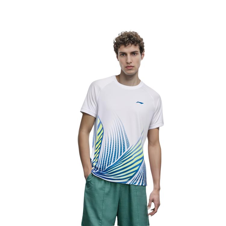 Li Ning T Shirts Men's White Crew Neck Moderate Straight Fit AAYQ067-2