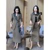 3022 Plus Size Women's Fashion Suit with Flowing Ribbon and Half Skirt - Slimming Two-Piece Commuting Set