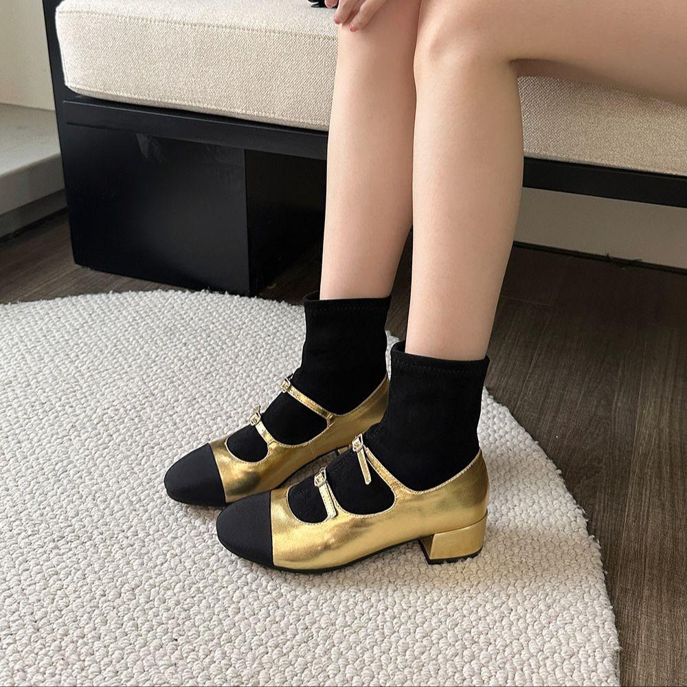 мода Черный Золотой Серебряный Модные женские ботильоны Носки Эластичные туфли Плоские — фото 6