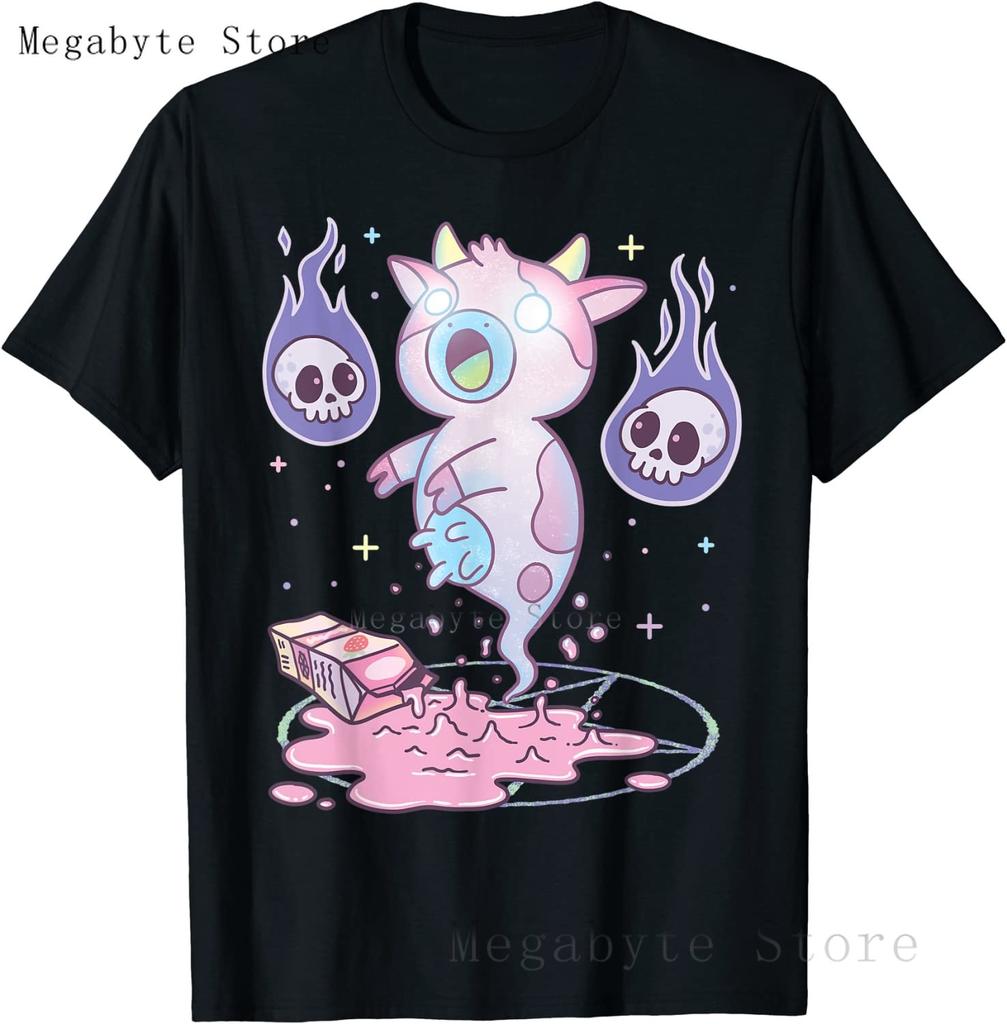 Totenkopf und Krähe Ziege Retro Ästhetik Pastell Goth Kunst T-Shirt Damen Kawaii Anime Kleidung Mann T-Shirts Oberteile Vintage Unisex T-Shirt
