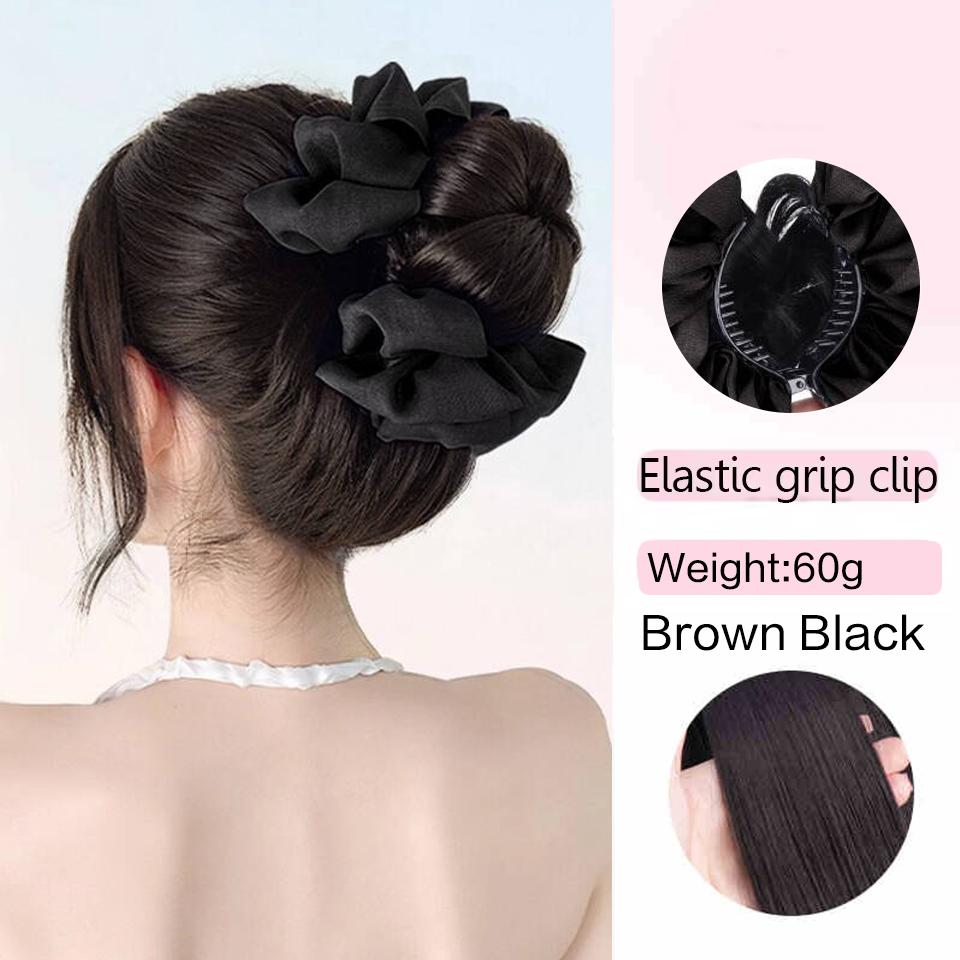 Synthetic Bow Hair Clip Chignon Messy Bun Claw Clip in Hair Piece Wavy Curly Hair Bun Ponytail Extensions Scrunchie Hairpieces for Women