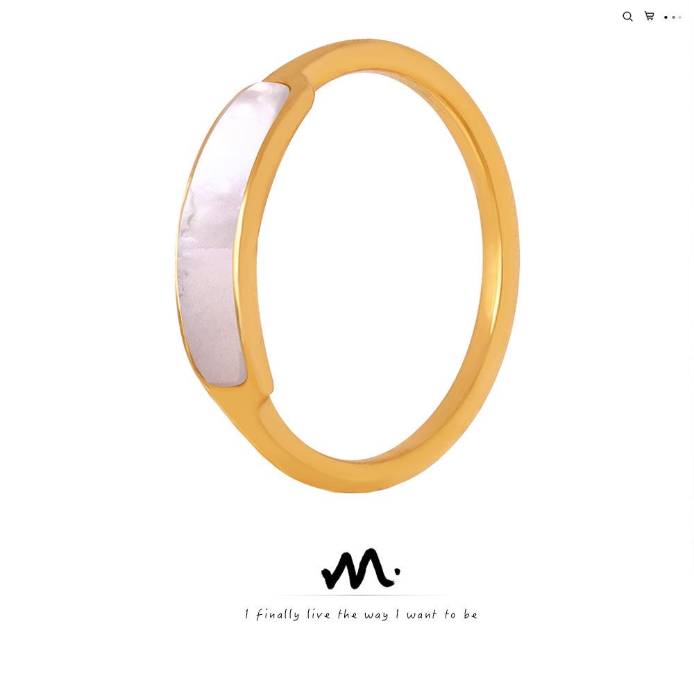 

Elegant White Mother-of-Pearl Inlaid Titanium Steel Ring for Women Size 7