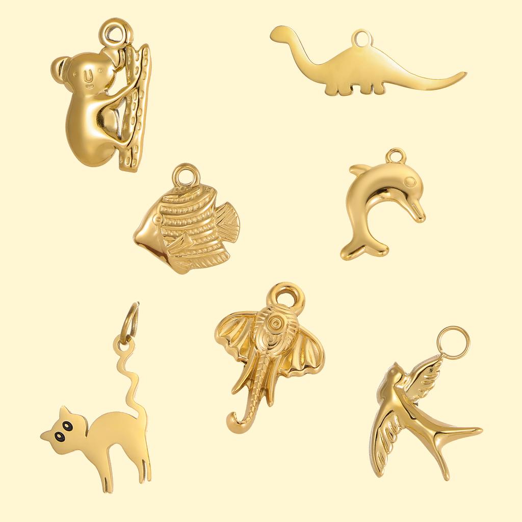 CARLIDANA Simple Ocean Shell Cat Fish Bird Pendant Charm Gold Plated Stainless Steel Charm For Bracelet Earrings DIY Jewelry