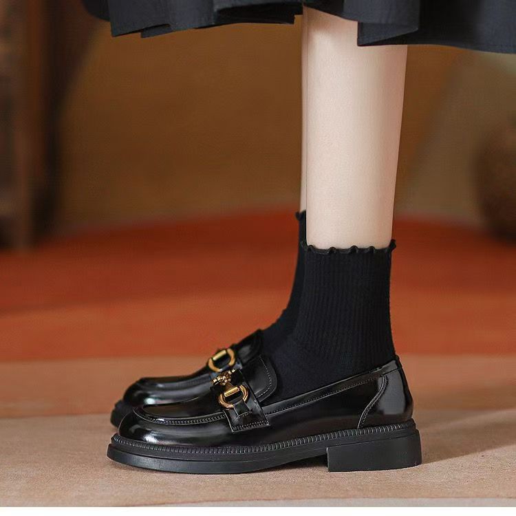 Autumn new metal buckle small leather shoes one-pedal single shoes versatile single shoes