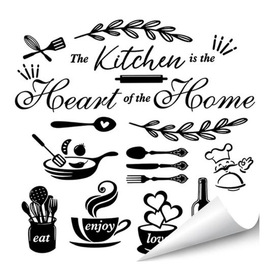 Kitchen Quotes Wall Sticker Removable PVC Wall Art Sign Peel And Stick Wall Decals for Dining Baking Room Bar Restaurant Home Decor