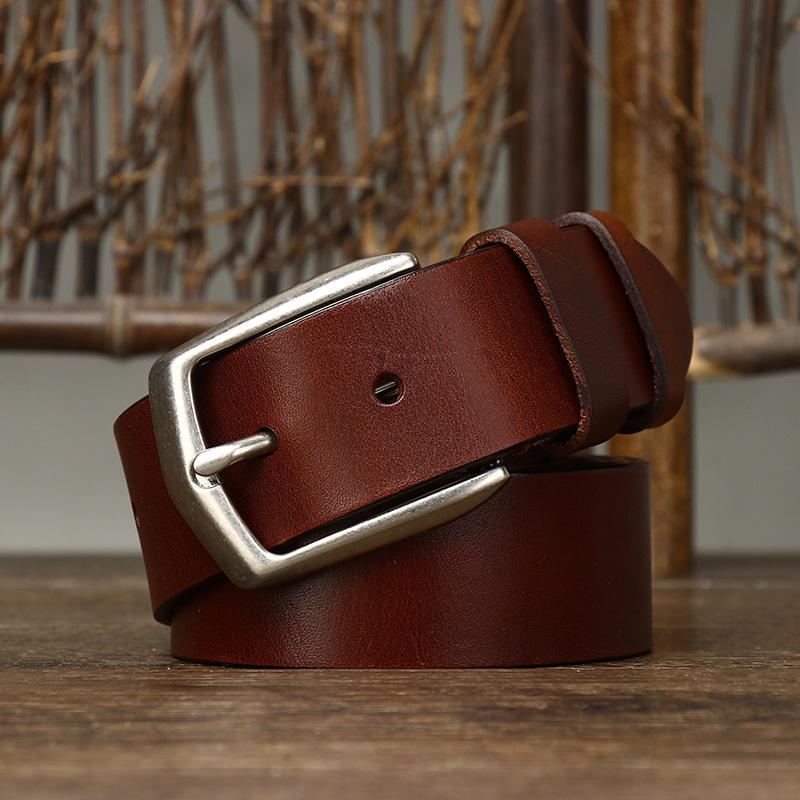 Belt Men's Korean-Style Simple Fashion First Layer Cowhide Oil Wax Leather Pin Buckle All-Match Light Luxury Casual Jeans Belt