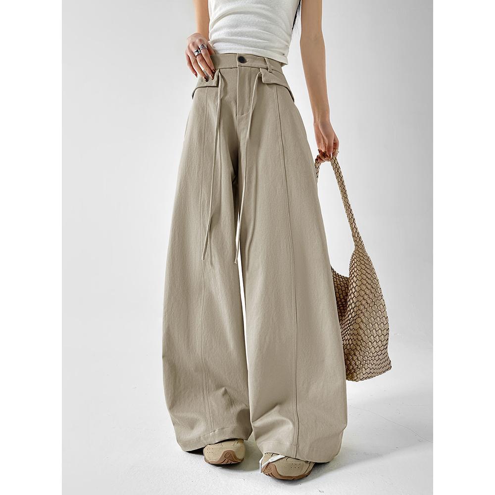 Spring 2026 High-Waist Lace-Up Straight Wide-Leg Trousers for Women