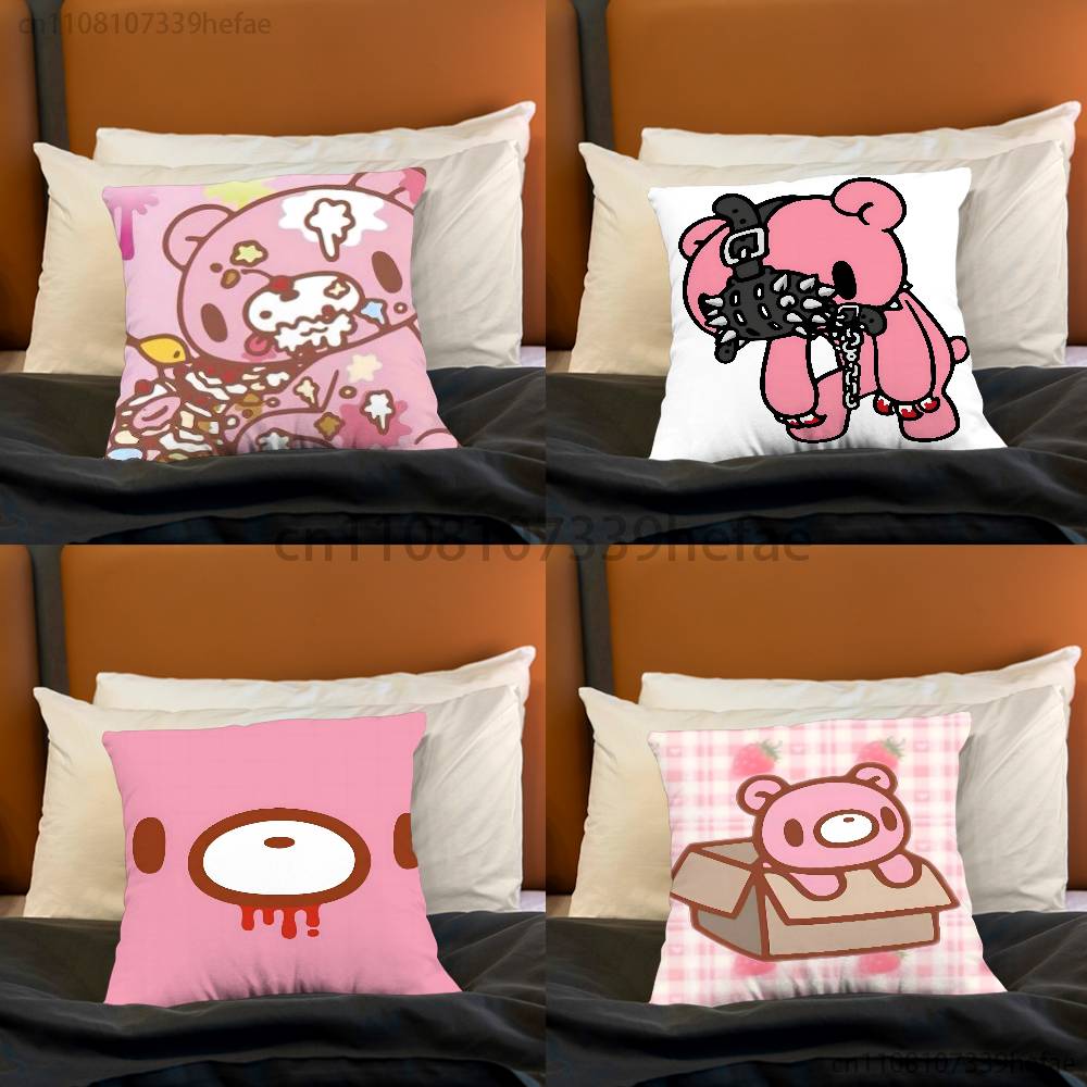 Pink Bear GGloomys Kawaii Funny Pillow Case Antidustmite Pillowcase Invisible Zipper Silky Short Plush Sofa Cushion Cover