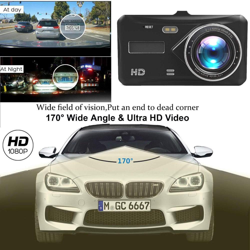 Dash Camera for Cars Full HD 1080P 4" Touch IPS Screen Motion Detection G-sensor Night Vision Dual Lens Front and Back Dash Cam