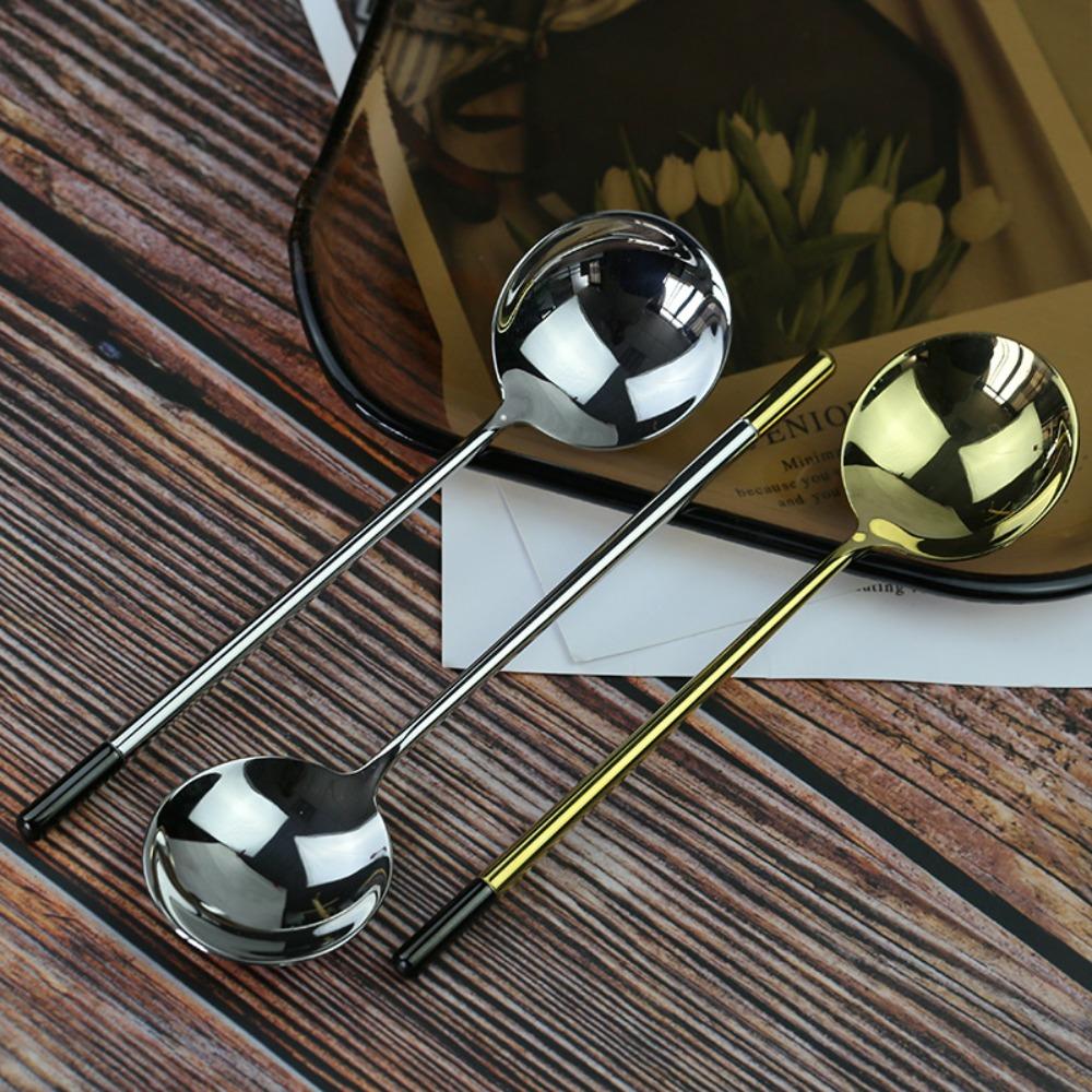 

Stainless Steel Round Handle Soup Spoon Durable Round-bottomed Spoon Western Food style C