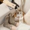 Autumn and Winter Fabric Label Button Wool Socks, Women's Mid-calf Socks, Solid Color Thickened Warm and Versatile Pile Socks