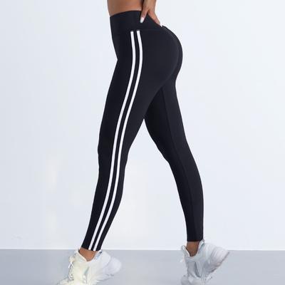 Leggings de Yoga Femininas Listradas Slim Calças Esportivas Cintura Alta Levanta Bumbum Casuais Leggings Treino Corrida Elásticas Leggings de Ginástica