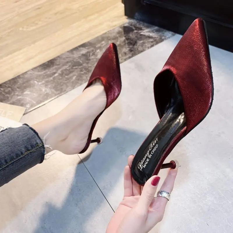Fashion Blue Heeled Sandals 2025 Luxury Designer Woman Slippers Trend Clappers New Fashion Slides Comfortable and Elegan Shoes for Women