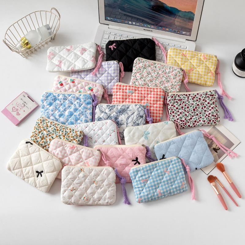 Cute Bow Cosmetic Bag Zipper Women's Cosmetic Bag Small Lipstick Storage Makeup Case Travelling Card Bags for Ladies Case