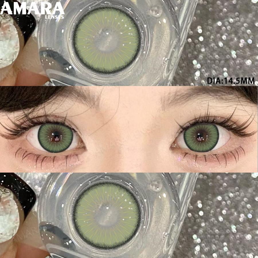 AMARA Fashion Colored Contact Lenses Brown Soft Lenses Beauty Lenses for BIG Eye Green Color Contact Eye Cosmetics Yearly Use