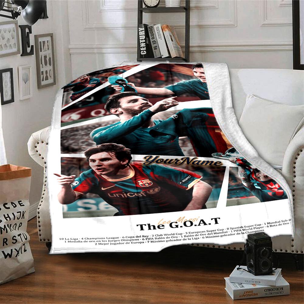 Messi Personalized Text Blanket Multi-purpose Customizable Blanket Soft & Cozy Perfect for Bedding Couch Nap Seaside for All Occasions