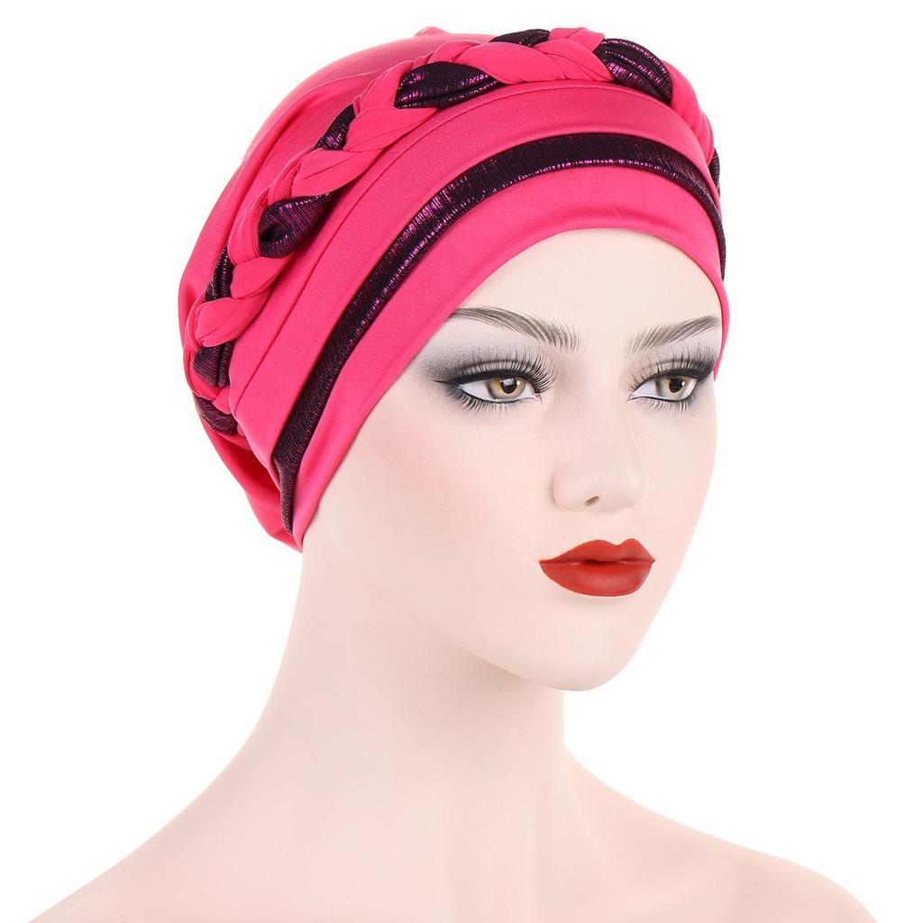 New Multicolor Short Braid Colorblock Muslim Hijab Cap – Fashionable European & American Pullover Hat