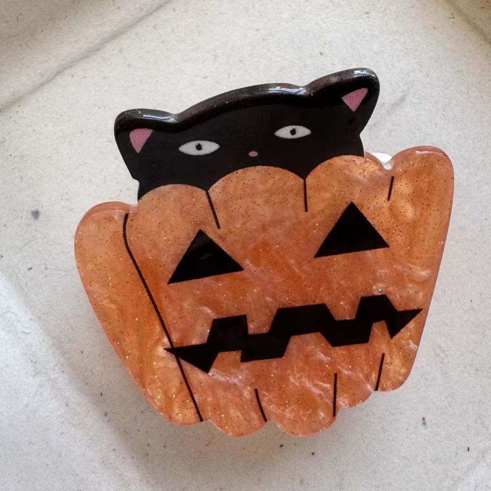 Acrylic Gothic Hair Clamps Glittery Pumpkin Hair Claw Ghost Mini Shark Clip School Event