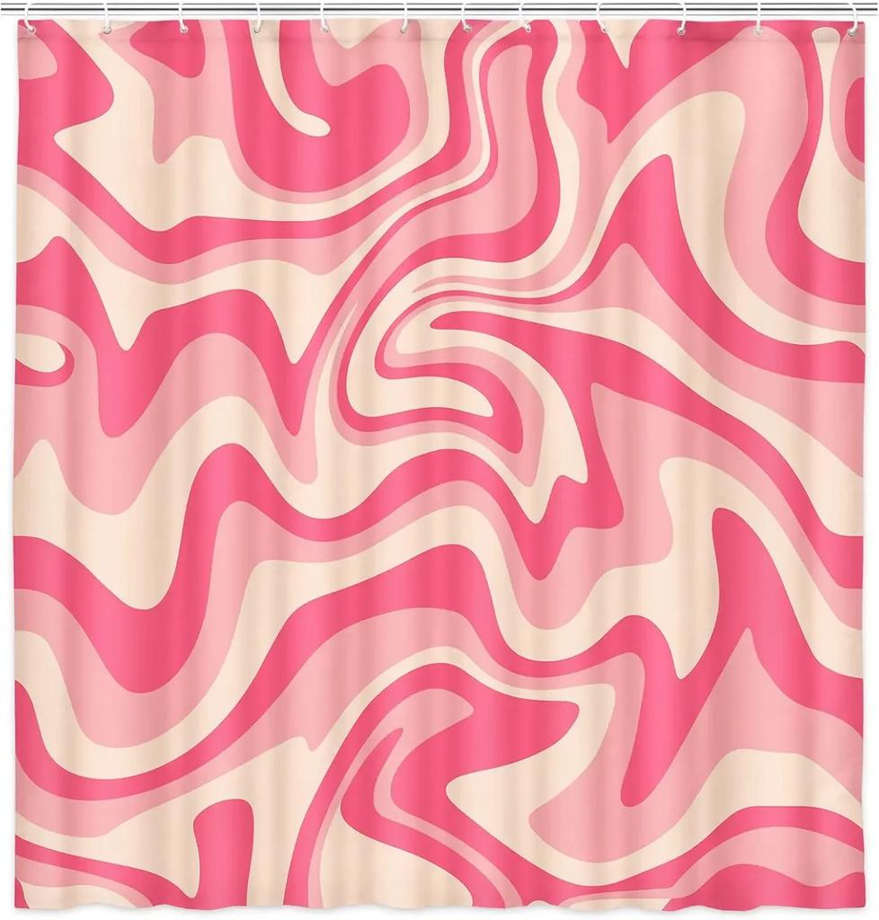 Pink Shower Curtain, Aesthetic 80 S Abstract Wave Swirl Cute Beige Shower Curtain, Retro Simple Bathroom Accessories