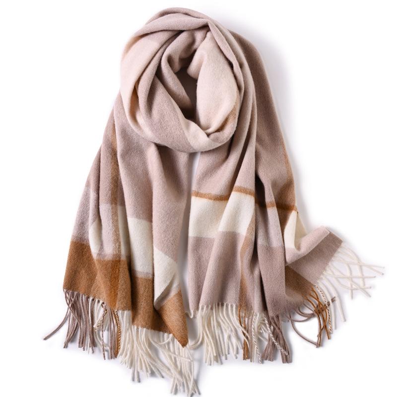 Milk camel pure wool scarf women's autumn and winter versatile thickened cashmere scarf new shawl dual-purpose