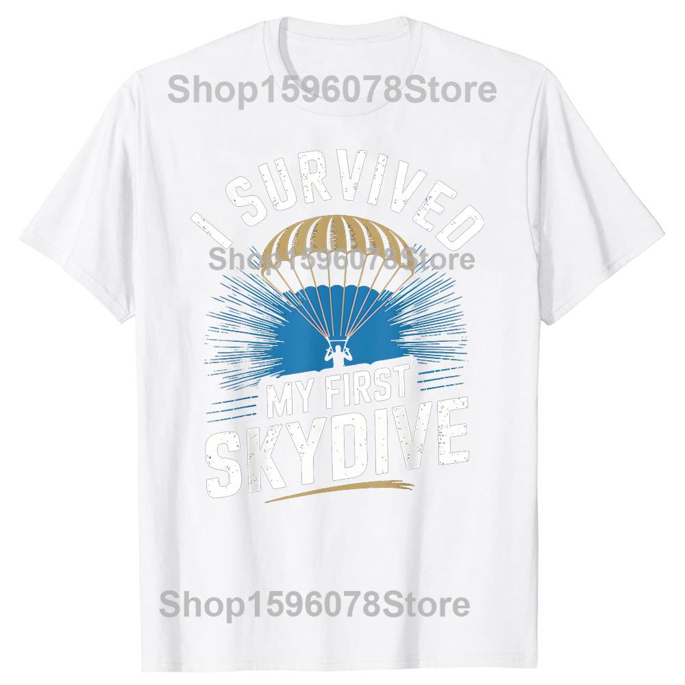 Erster Fallschirmsprung Lustiger Fallschirmsprung Fallschirm Sky Diving T-Shirt Unisex Kleidung T-Shirt Baumwolle Kurzarm Übergroß Lockeres T-Shirt Oberteile
