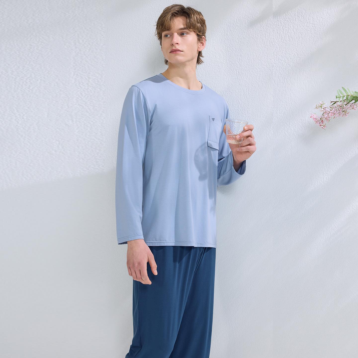 Spring Couple 50s Ice Cool Modal Cotton Men s Stretchy Long Sleeve Homewear L
