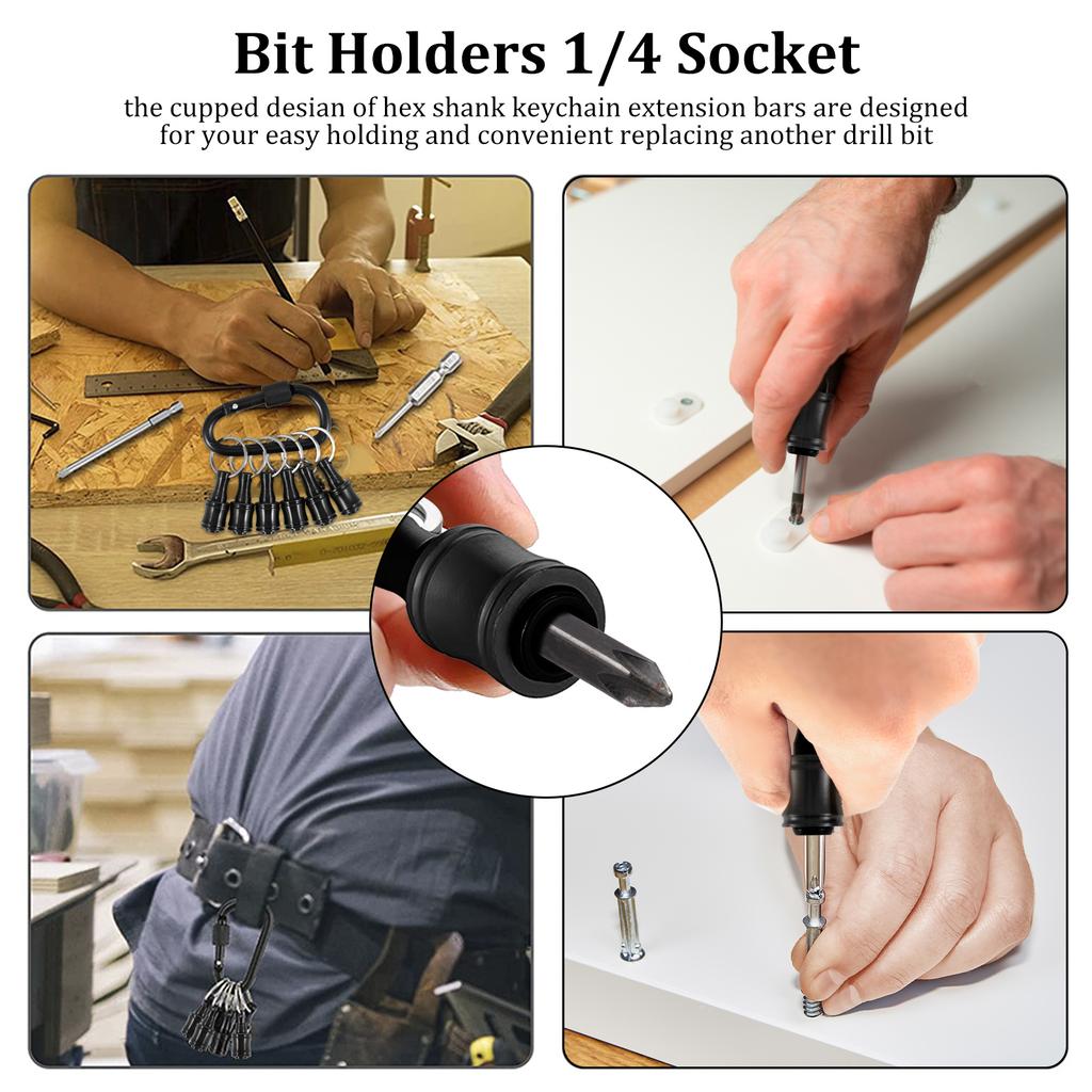 12/18/24Pcs 1/4” Hex Shaft Screwdriver Bit Holder Portable Screwdriver Bit Holder Extension Bar Keychain Screw Adapter for Drill