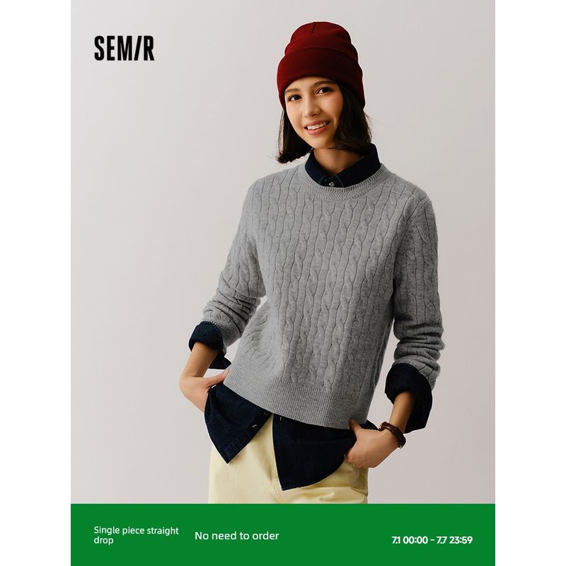 

Mori Soft Sweater | Same Style with Mall Senma Sweater Women s round Neck Pure Color Minimalist 2024 New Arrival Winter Twisted Flower Tops Gray 00322 165/88A/L