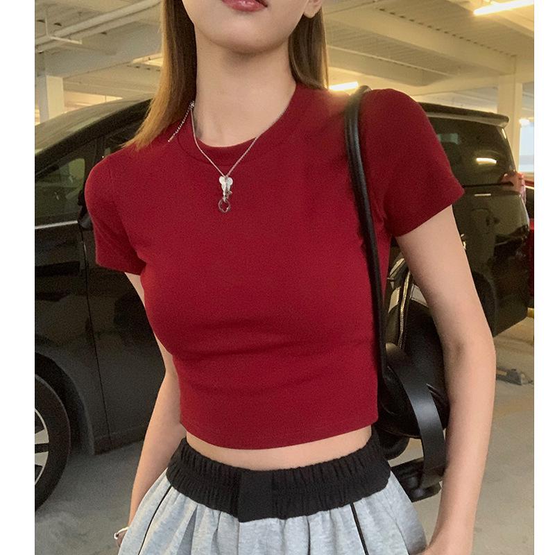 2023 Women's Korean Solid White Slim Fit Short Sleeve T-Shirt - Casual Summer Top