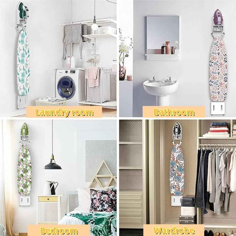 Wall Mount Ironing Board Wall Mount Ironing Board Laundry Room Storage Electric Iron Holder with Removable Ironing Board Iron, Hanger, Holder,