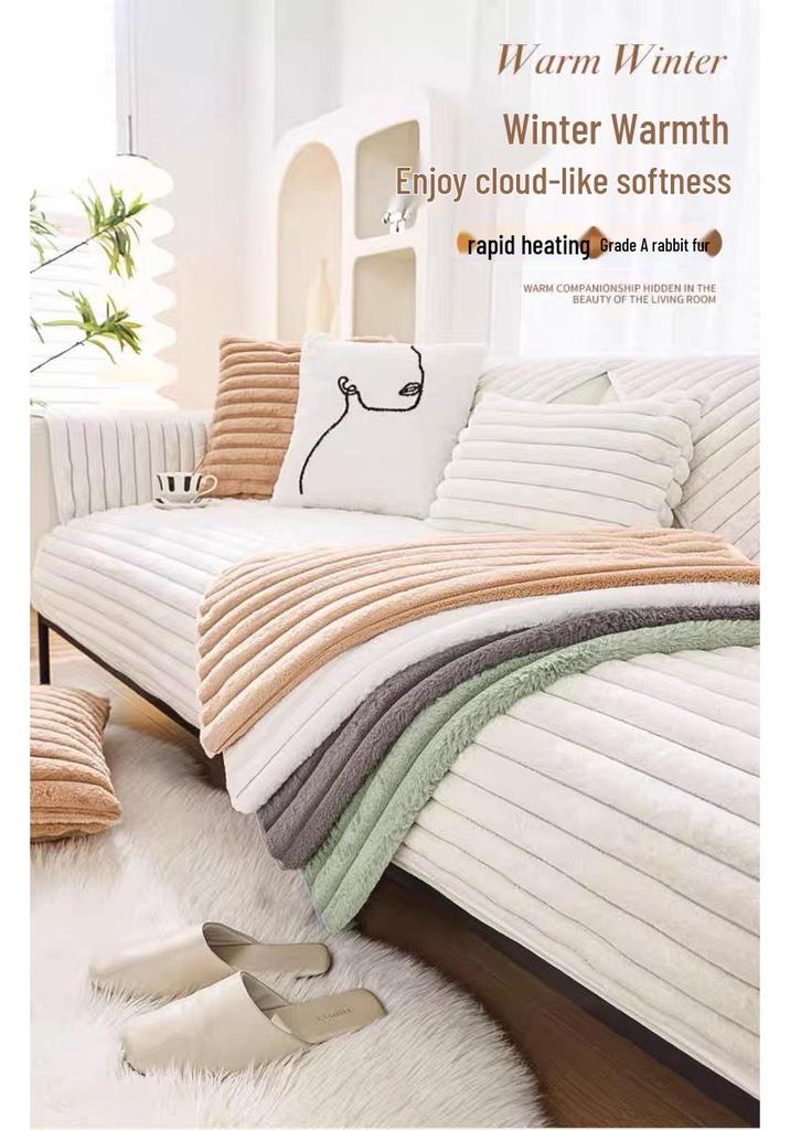 Winter Luxury Rabbit Plush Sofa Cushion - Non-slip, Thickened Cover in Simple French Style