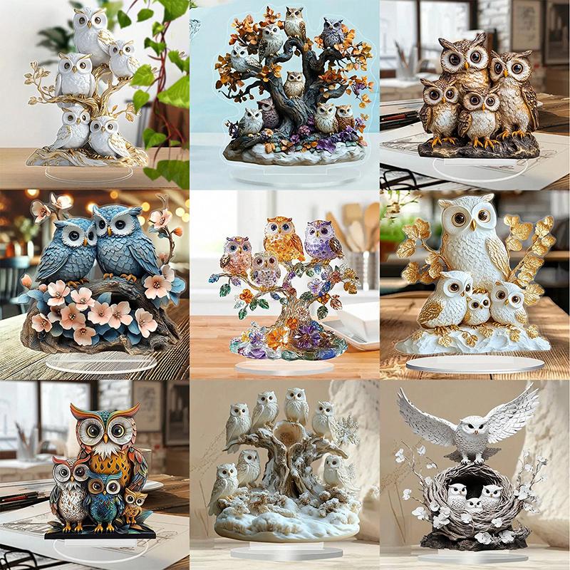 Cartoon Anime Owl Statue 2D Flat Decor Ornament Holiday Gift for Office Desk Home Table Living Room Decor