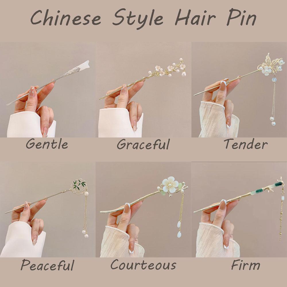 Elegant Chinese Style Tassel Hair Stick Hairpins Traditional Floral Hanfu Hair Sticks Women’s Vintage Bamboo Hair Accessories