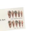 Women Press‑On Nails Pure‑Handmade Pink Cat Eye Gentle Stacked Rhinestone Sparkling Light‑Luxury False Nail Patches