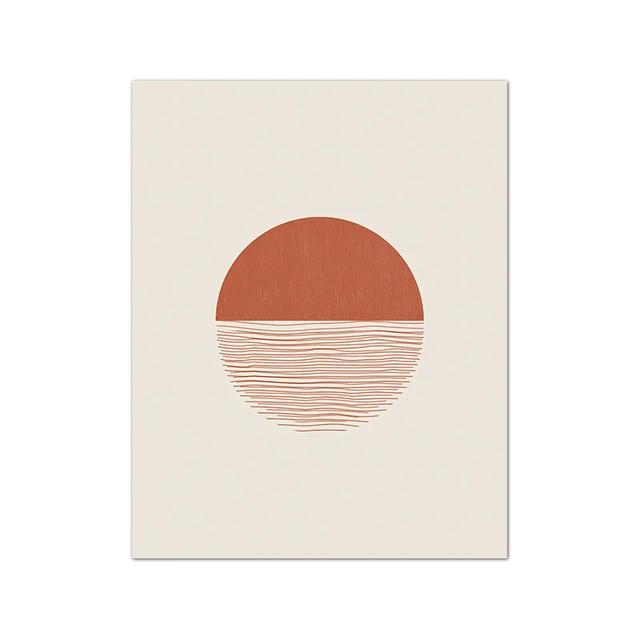 Mid Century Sun Moon Boho Wall Art Terracotta Abstract Landscape Canvas Print for Living Room and Bedroom Decor