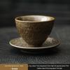 Handmade Jianzhan Coarse Pottery Teacup Set with Hammered Pattern - Retro Ceramic Kung Fu Tea Cup & Coaster